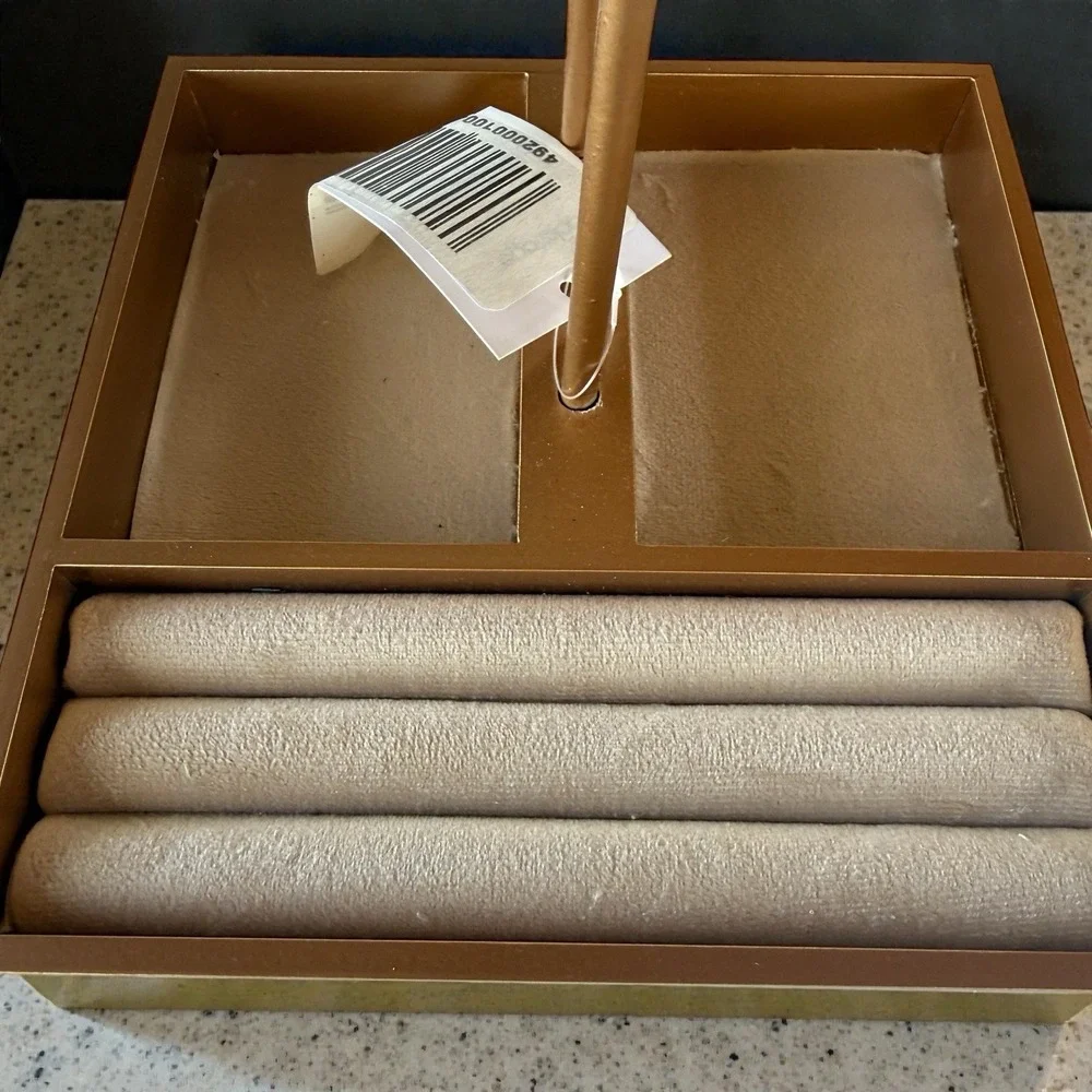 Tan Gold Suede 2 Tier Double T Bar Jewelry Display 10